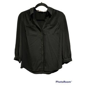 New York and Co Black 3/4 Sleeve Button Up Blouse with Pockets Womens Size S